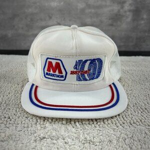 80S VINTAGE MARATHON OIL GAS MESH SNAPBACK TRUCKER HAT OSFA 100 YEARS SNAP BACK